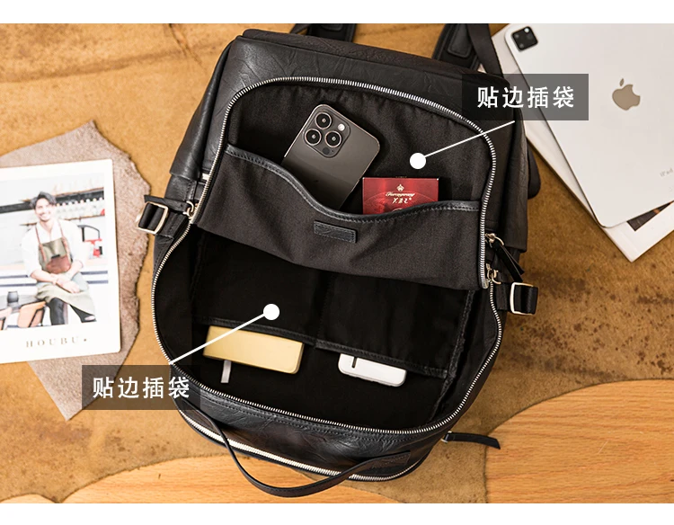PNDME outdoor travel high quality genuine leather men's black backpack fashion casual luxury cow leather computer bagpack