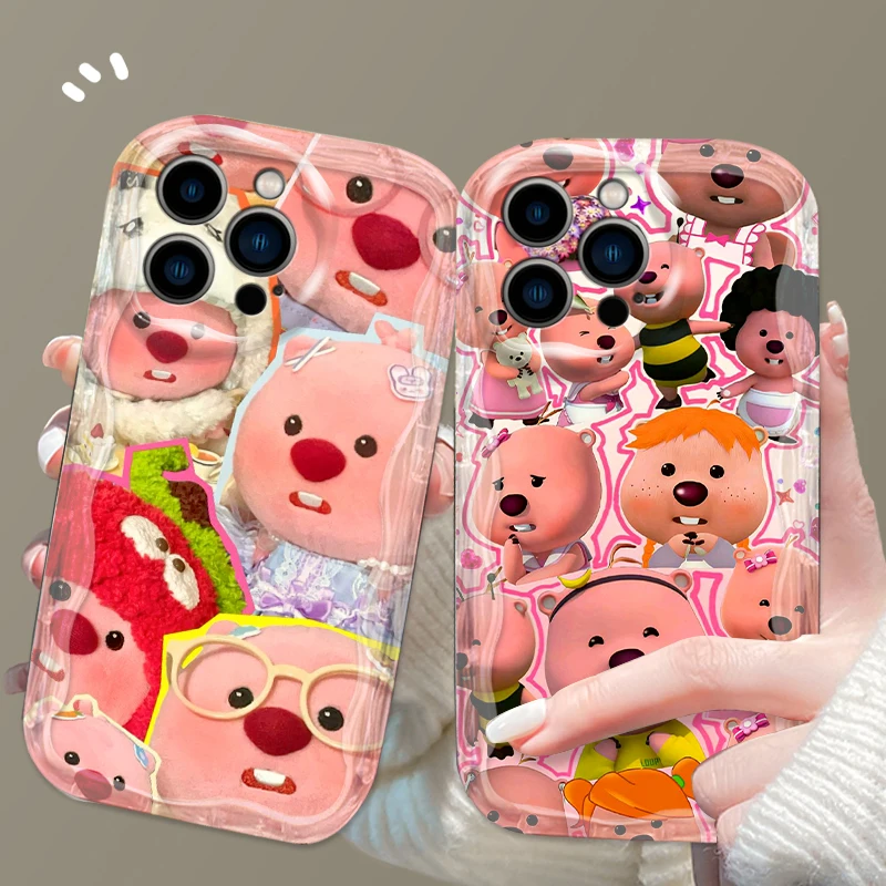 

Cute Pink Cartoon L-Loopy Cat For Apple iPhone 15 14 13 12 11 XS XR X Pro Max Plus Wave Oil Back Phone Case