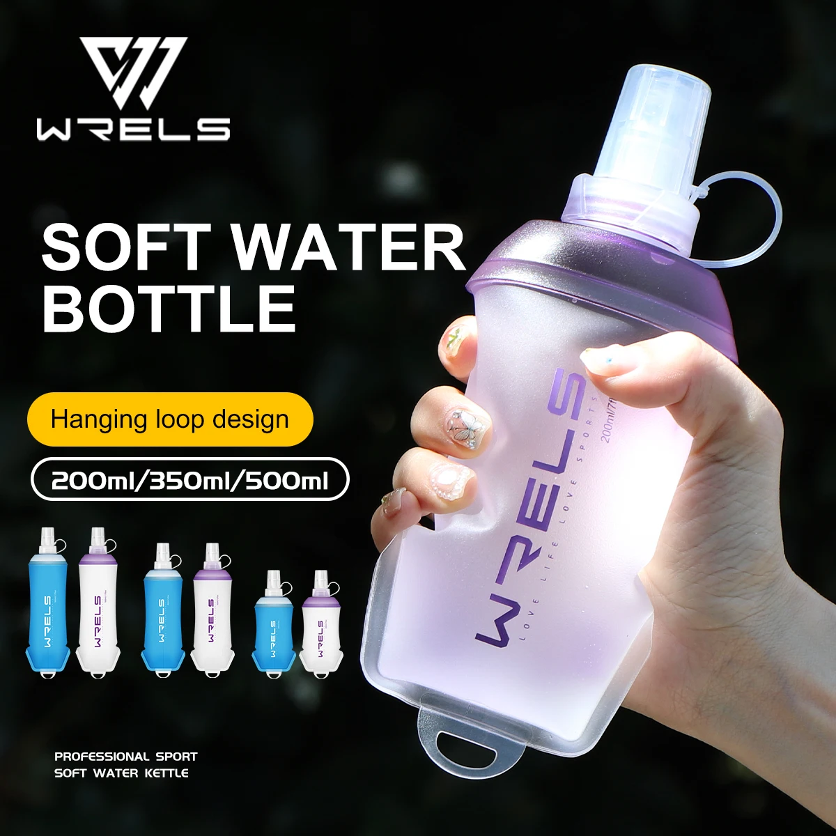 

WRELS Foldable Silicone Water Bottle Outdoors Traveling Sport Running Cycling Kettle Healthy Soft Material TPU BPA-Free Kettle