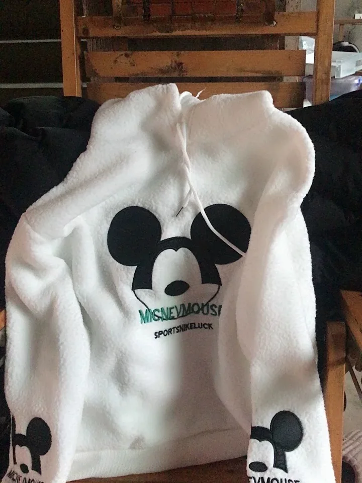 Disney Cute Mickey Minnie Mouse Hoodies Women Autumn Winter Pullover Tops Cartoons Femme Plus Velvet Clothes Warm Soft