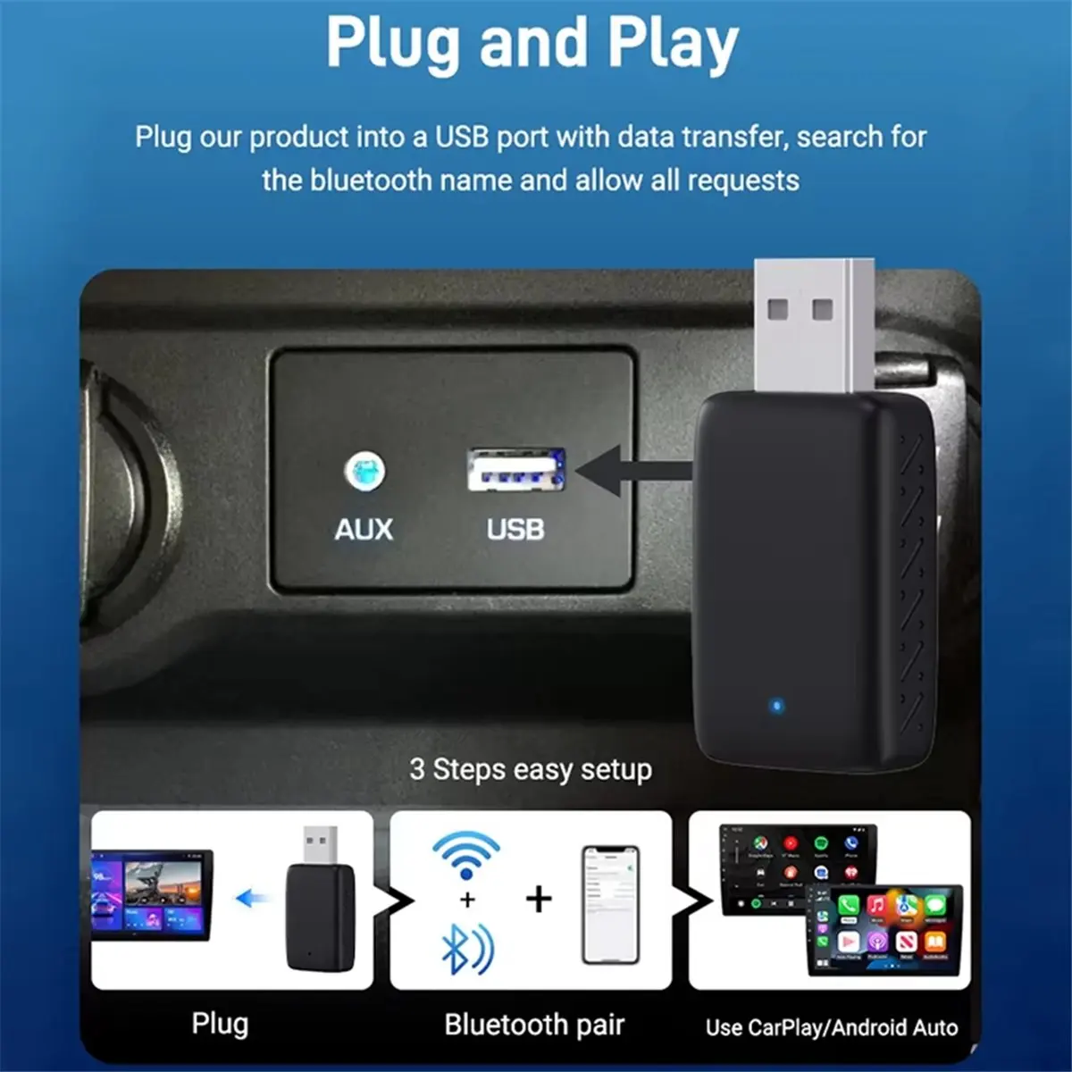 [HUND Store]~2 In1 Wireless Carplay Adapter and Android Auto Wireless Adapter Plug and Play Wired to Wireless Adapter for Cars