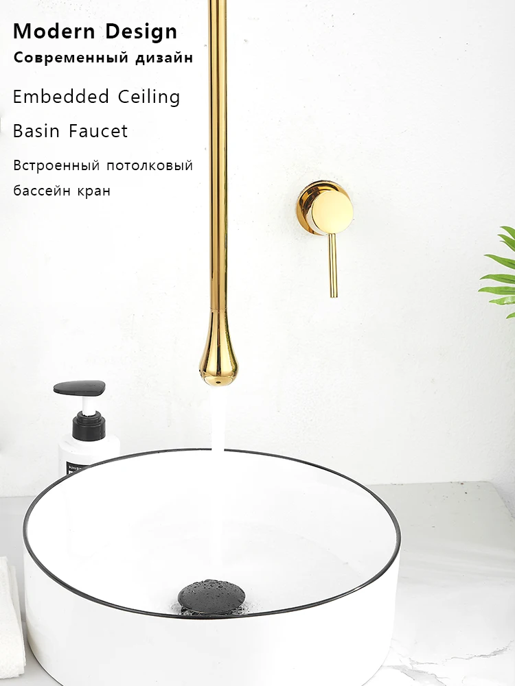 Luxe Verborgen Badkamer Kraan Plafond Ontwerp Warm Koud Mixer Wastafelkranen Messing Wc Wastafel Wastafel Waterkraan Hotel Bar Kraan Moderne high-end maatwerk enkele handgreep badkraan - afbeelding 2
