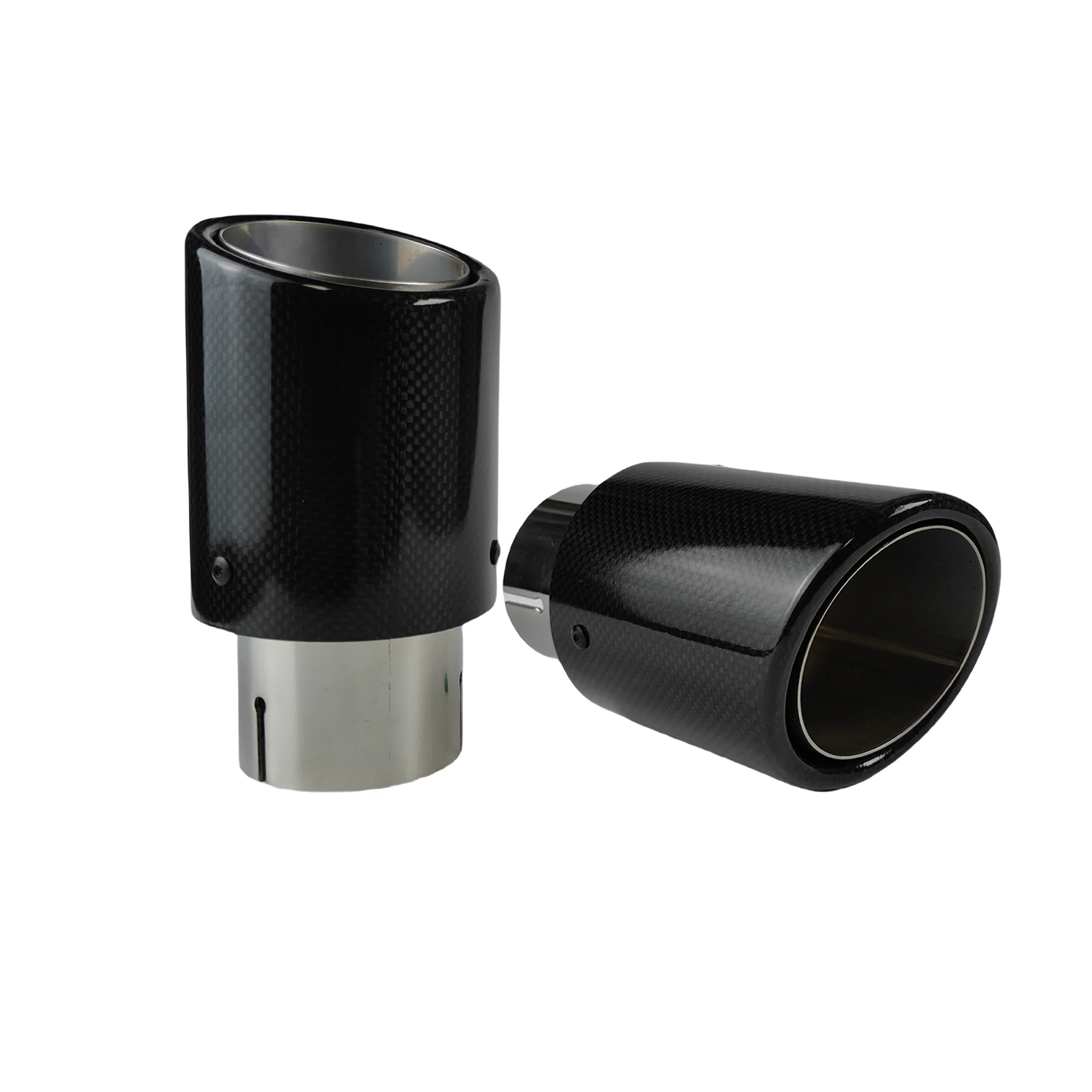 

Car Glossy Carbon Fiber Muffler Tip Exhaust System Pipe Mufflers Nozzle Universal Crimping Stainless steel Silver