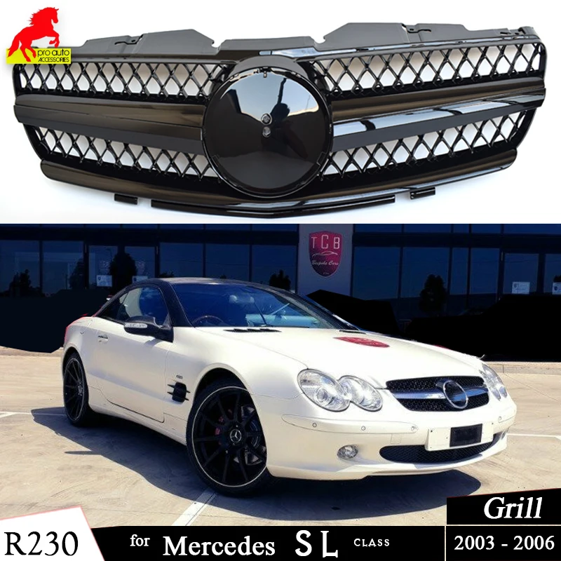 

R230 Car Front Bumper Hood Racing Grille Replacement Grill for Mercedes SL Class R230 2003-2006 SL300 SL350, Not for AMG Models