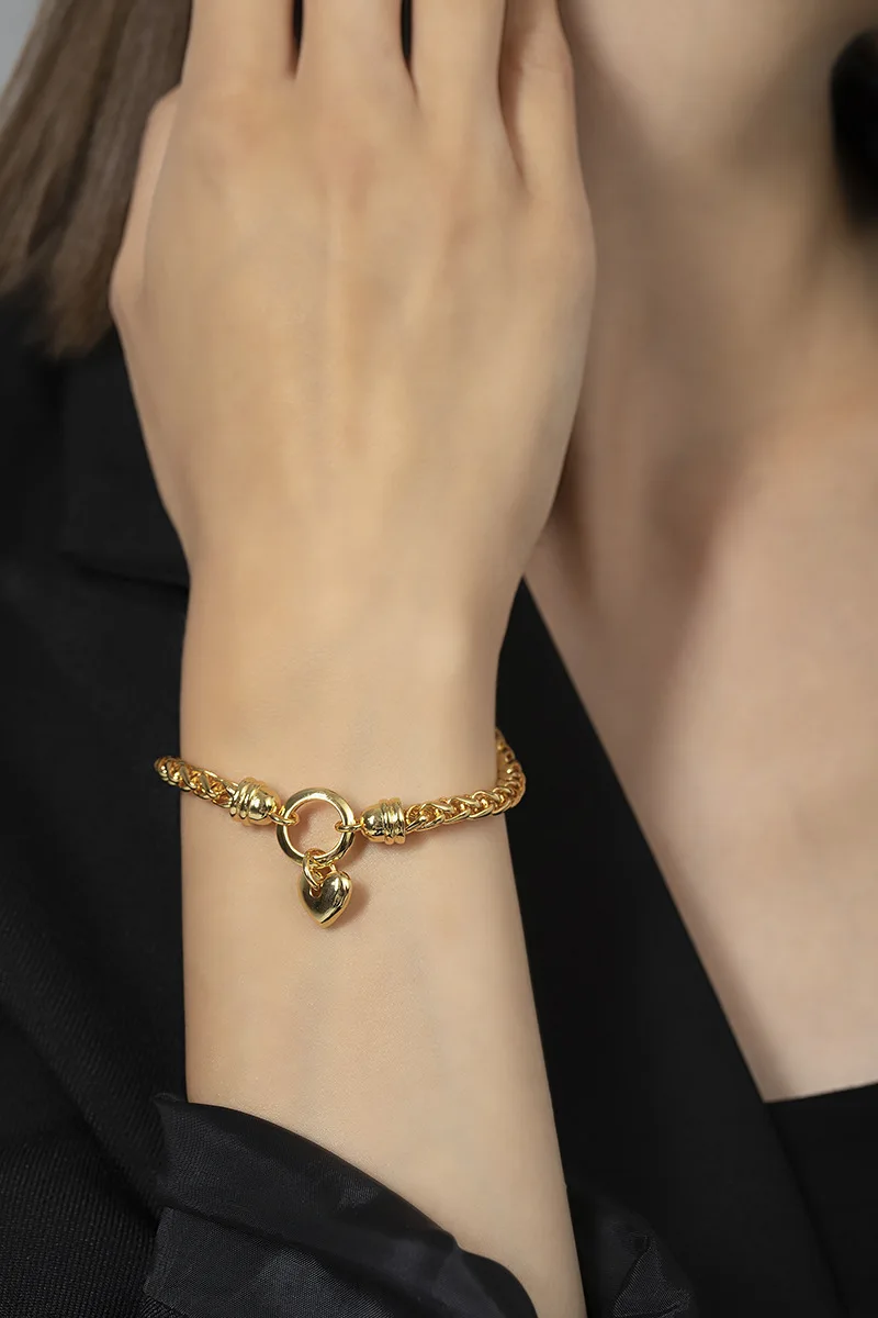 Titanium With 18K Chunky Heart  Bracelets Women Jewelry Chic Gown Sweet Boho Trendy Japan Korean