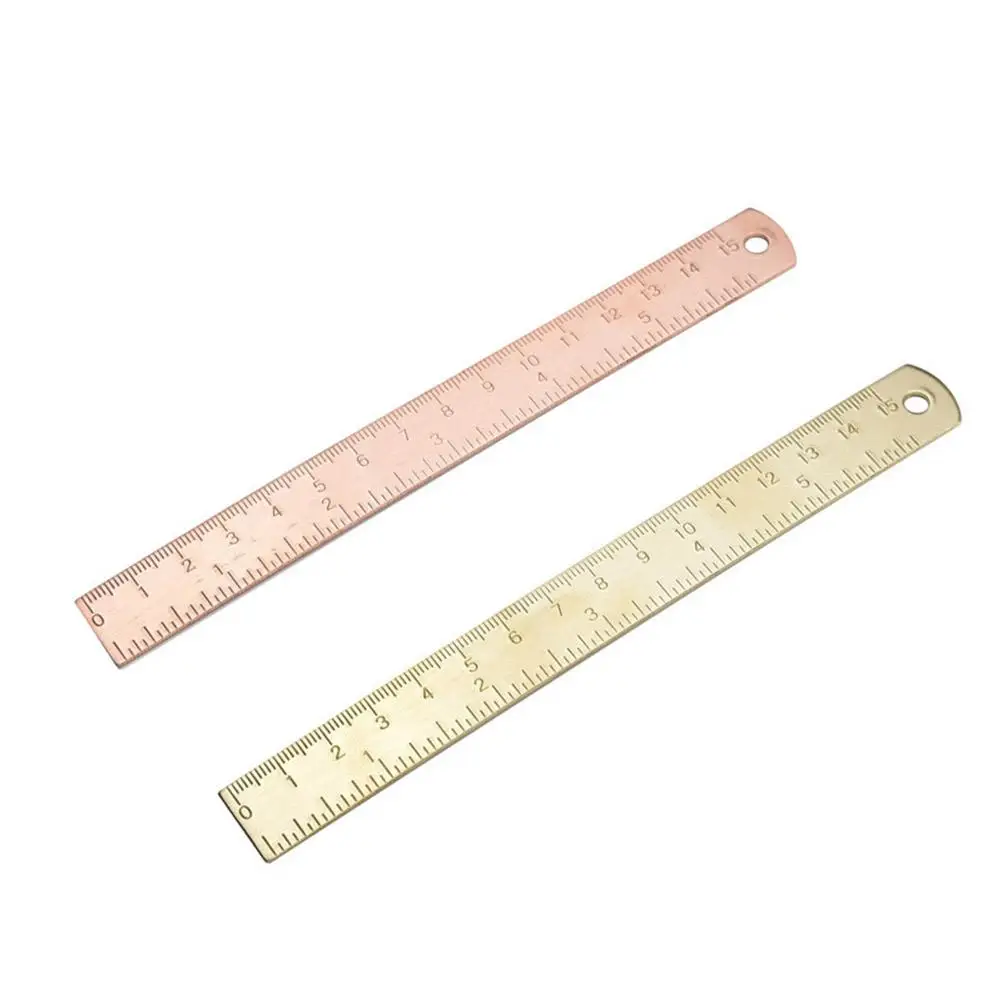 2Pcs 15cm Brass Rulers High Accuracy Double Scale Straight Vintage School Office Use Storage