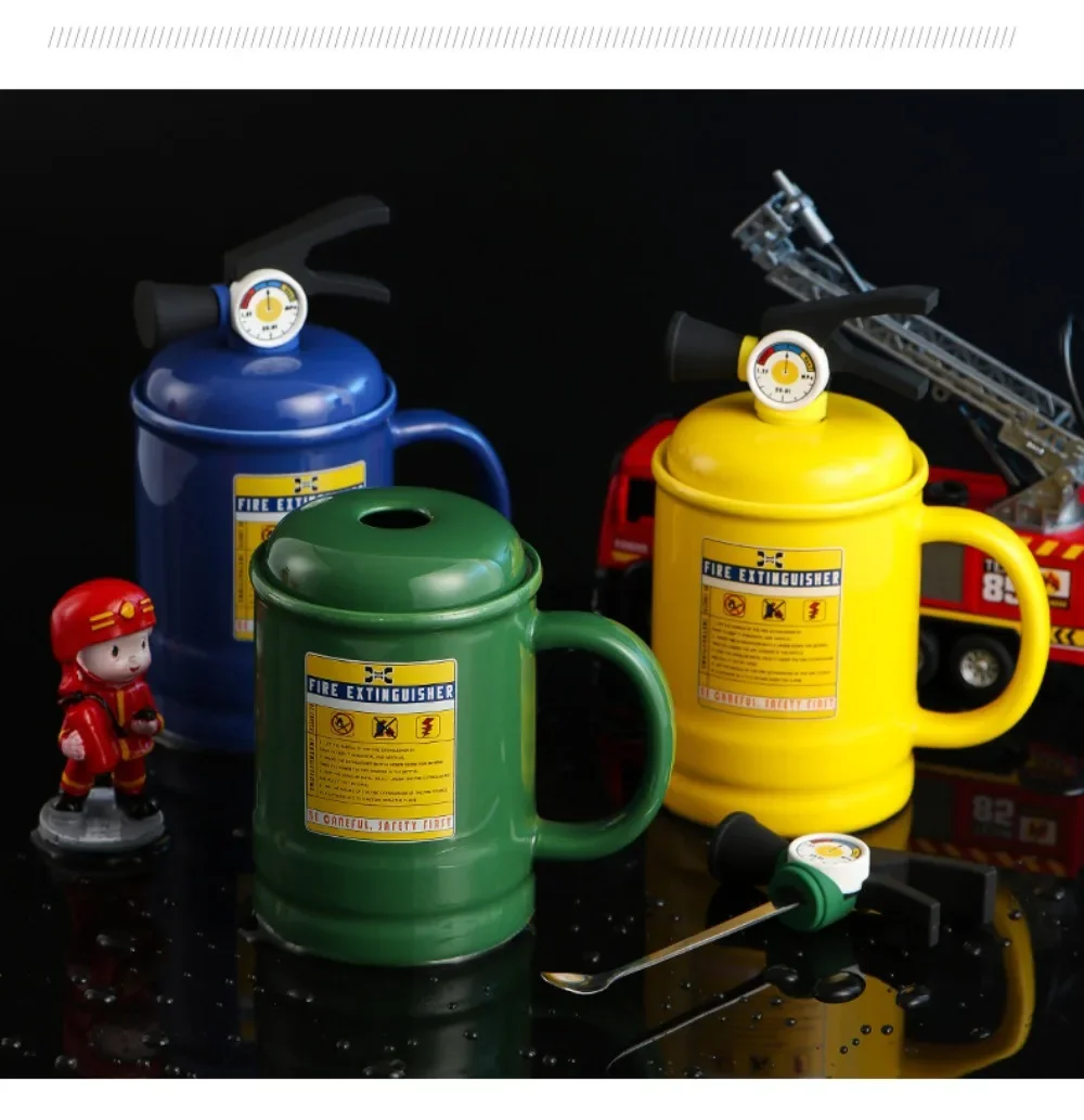 

Upgraded Fire Extinguisher Mug Ceramic Material Coffee Cup with Cover Spoon Gift for Coffee Cup Lovers Suitable for Home Office