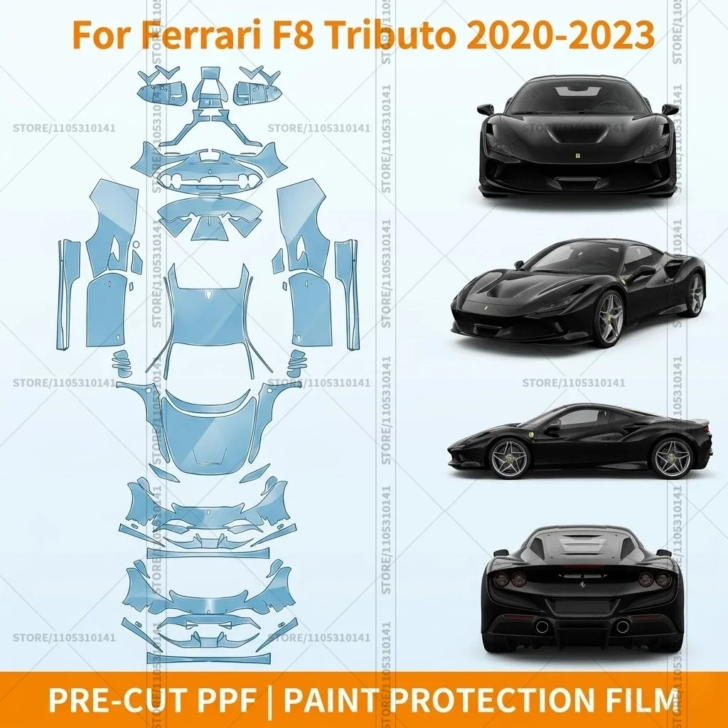 Pre-Cut Paint Protection Film PPF Transparent Bumper Protector Automotive Clear Bra Car Film For Ferrari F8 Tributo 2020-2023
