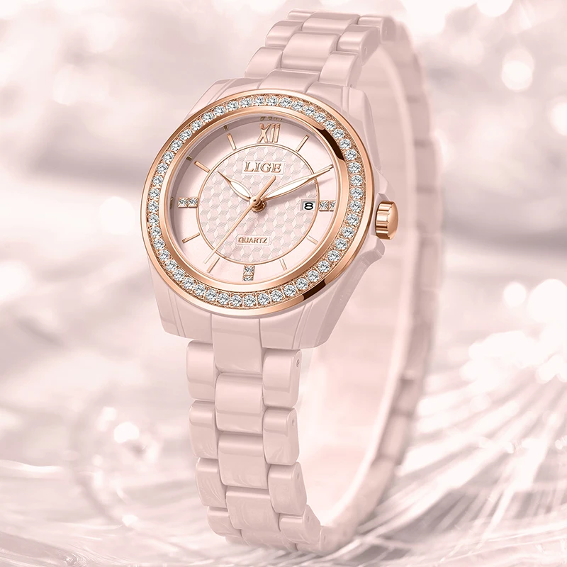 

LIGE 2026, новые элегантные женские часы, модные роскошные кварцевые наручные часы, водонепроницаемые светящиеся керамические часы, женские подарки Reloj Mujer