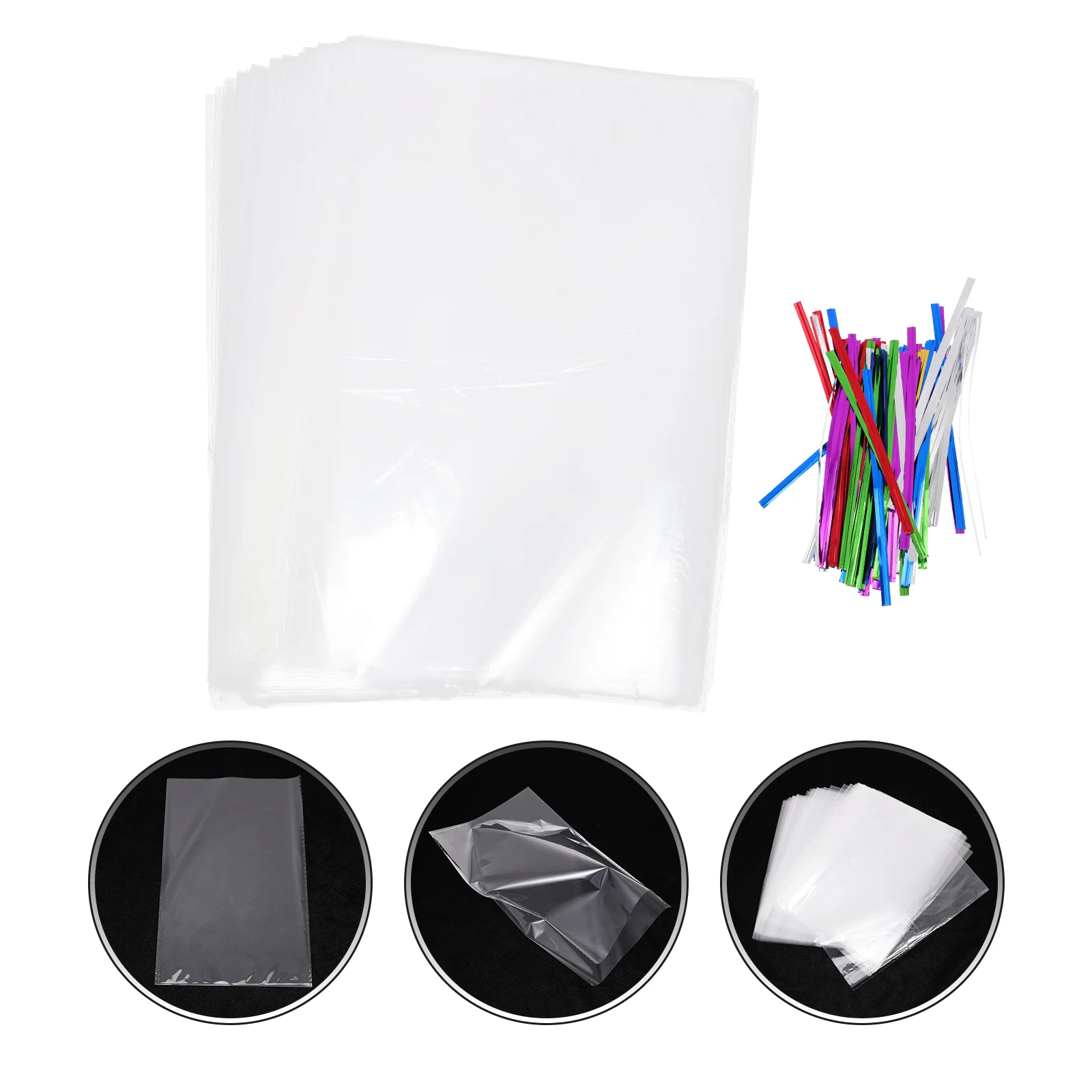 100 Sets Paper Bag Transparent Dessert Cellophane Bags Bread with Ties Storage Airtight Clear Toast Cookie Pouch