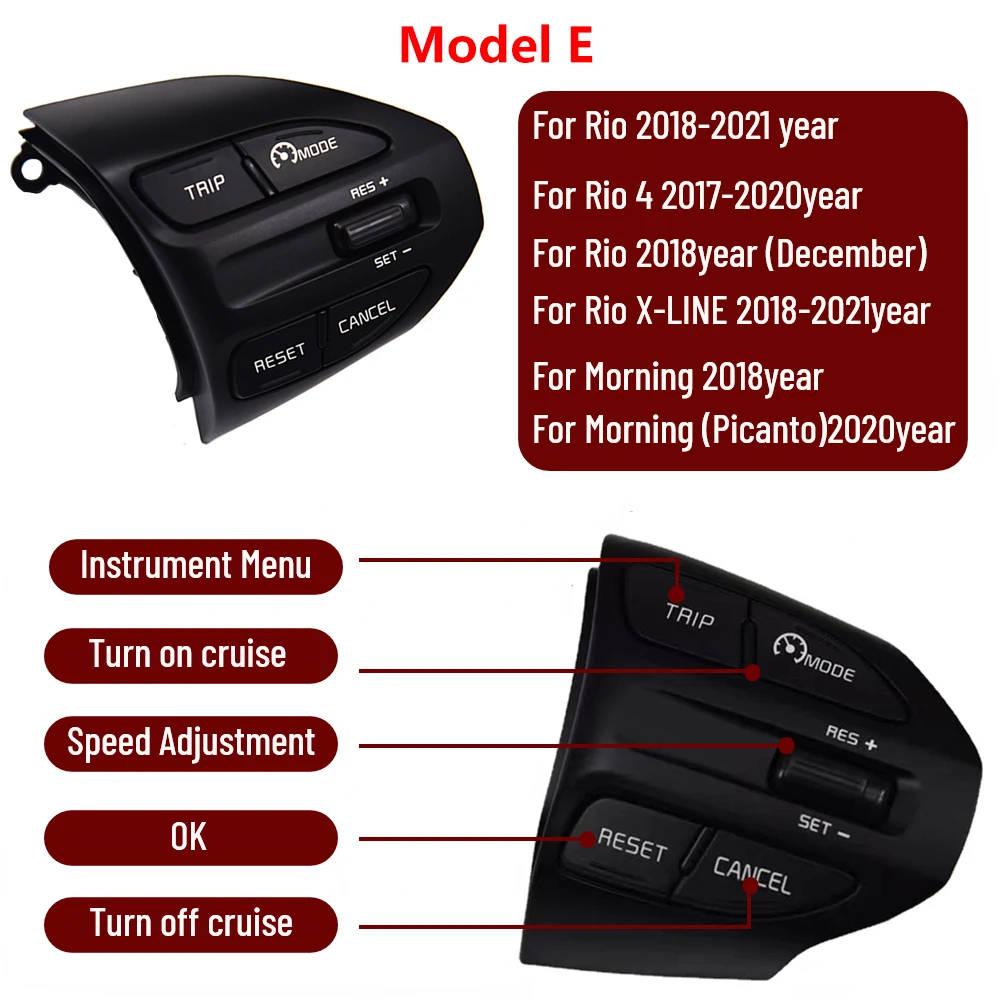 Multifunctional Quality Steering Wheel Button for Kia RIO 2018-2021 X-LINE K2 RIO 4 Cruise Control Remote Volume BT Car Switches