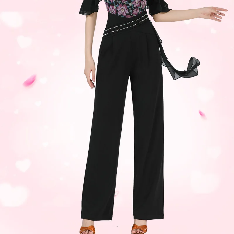 Ropa de baile latino para mujer, Top con volantes, Tops de salón estándar con diamantes de imitación de Samba, traje de baile de línea latina de alta calidad, nuevos productos