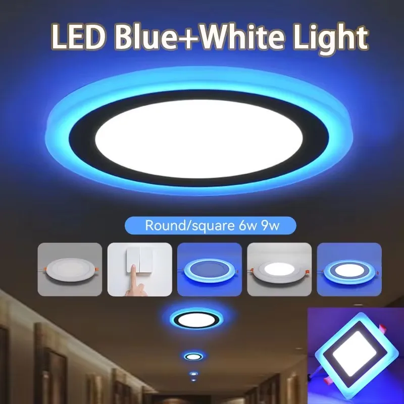 Lámpara de techo moderna de doble Color, foco de luz descendente para decoración del hogar, sala de estar, baño, iluminación Led, Panel de luz azul + Blanca