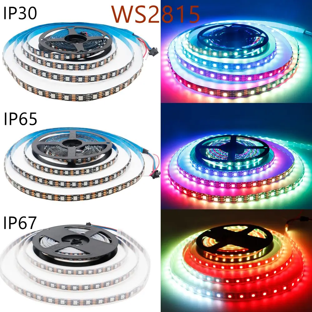 DC12VWS2811 WS2815(WS2812B/WS2813 Updated) 5050 RGB Led Strip Light Individually Addressable IC 30/60/144Leds/m Black White PCB