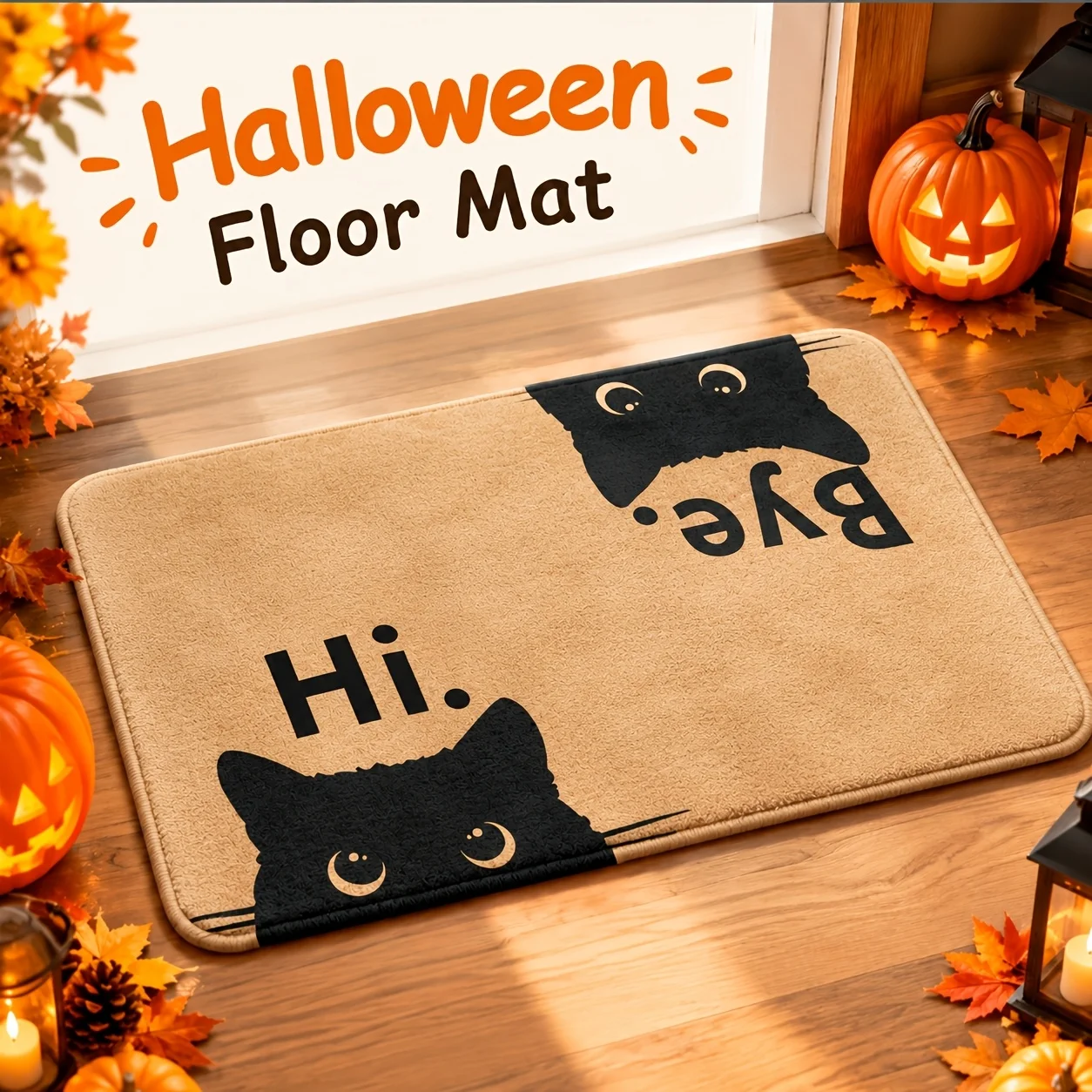 Halloween Cat Greeting Doormat Fun Funny Pet Lover Welcome Goodbye Entrance Mat for Fall Season Home Decor