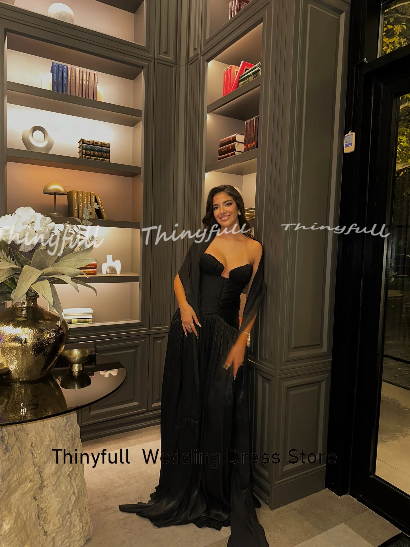 Thinyfull a-line العربية بلا أكمام فساتين لحضور الحفلات الموسيقية على شكل قلب بدون أكمام ثوب مسائي فستان رسمي طويل رداء de soirée مخصص #3