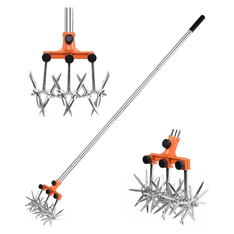 DT15 Rotary Cultivator Hand Tiller Garden Weasel Adjustable Stainless Steel Poles for Soil Mixing Reseeding