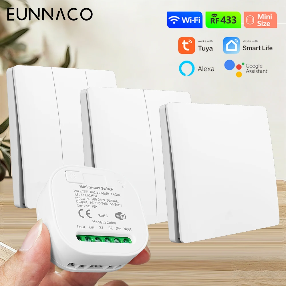 TUYA ALEXA interrupteur mural sans fil auto-alimenté aucune batterie requise 86 Type RF433Mhz interrupteur étanche AC110V 220V pour la lumière de la maison