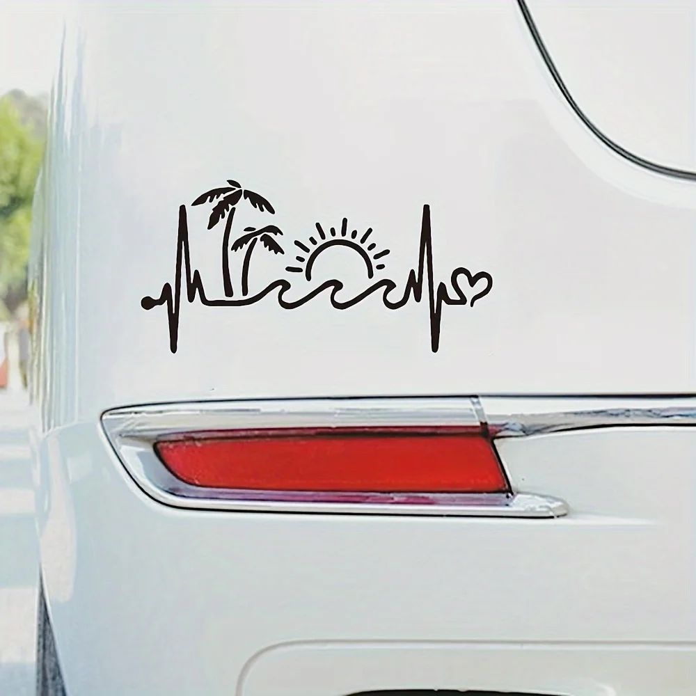 Beach Wave Palm Sun Waterproof Vinyl Stickers Removable Decals For Car Truck Laptop Motorcycle Glass Metal