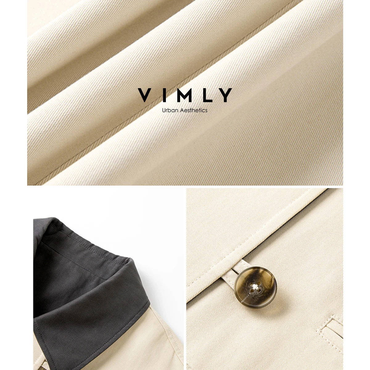 VIMLY Midi Trench Coat Woman Office Wear Contrast Color Women's Autumn Coat 2025 Turn-down Neck Long Sleeve Ladies Coats A2219