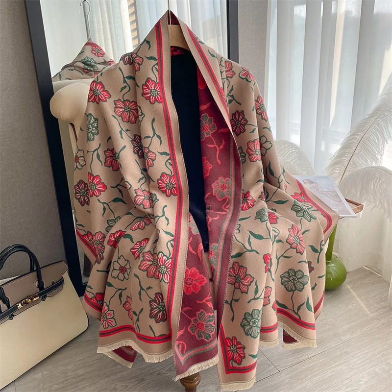 Luxury Brand Cashmere Women Scarf Printed Winter Warm Shawls Pashmina Tassel Scarves Long Thicken Blanket Female Bandana Foulard