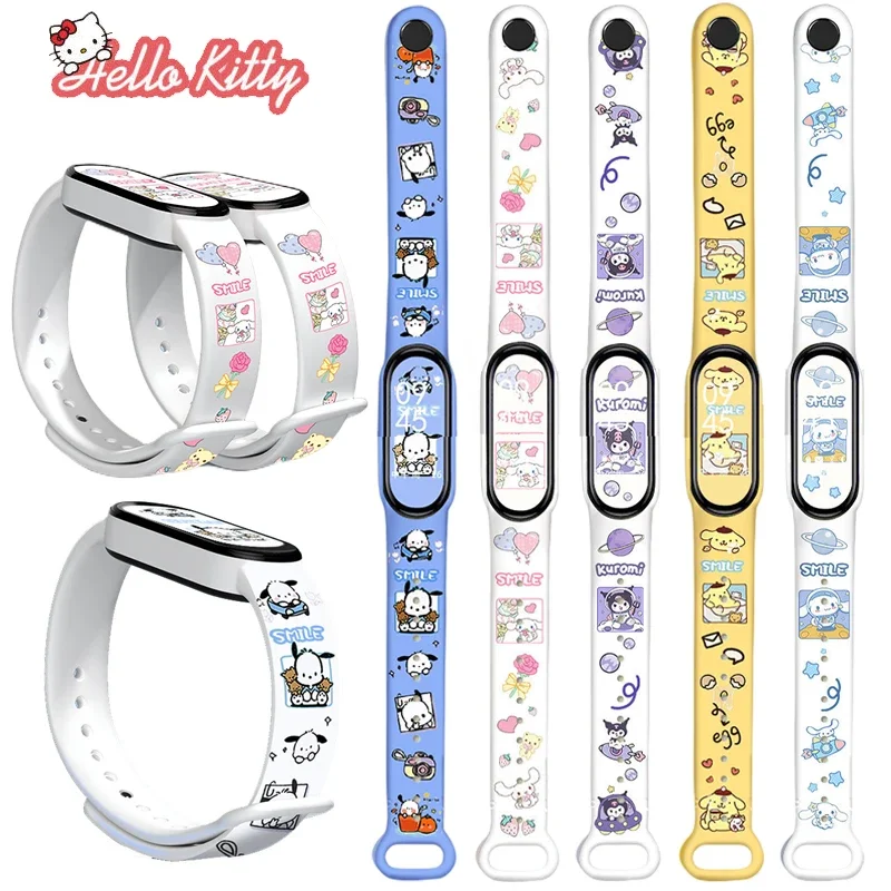 Sanrio Hello Kitty Mymelody Strap for Xiaomi Mi Band 7 6 5 4 3 Sport Smart Watchband Bracelet for Mi Band 6 5 Strap Wristbands