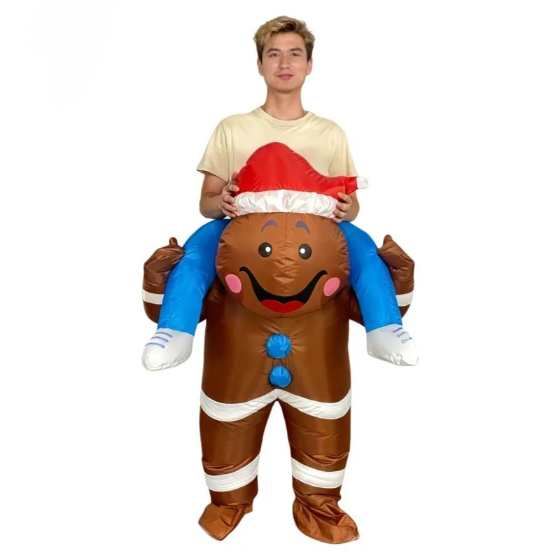 Aufblasbares Lebkuchenmann-Kostüm für Erwachsene, Rollenspiele, Weihnachten, Halloween, Performance-Kostüm, lustiges Dress-up