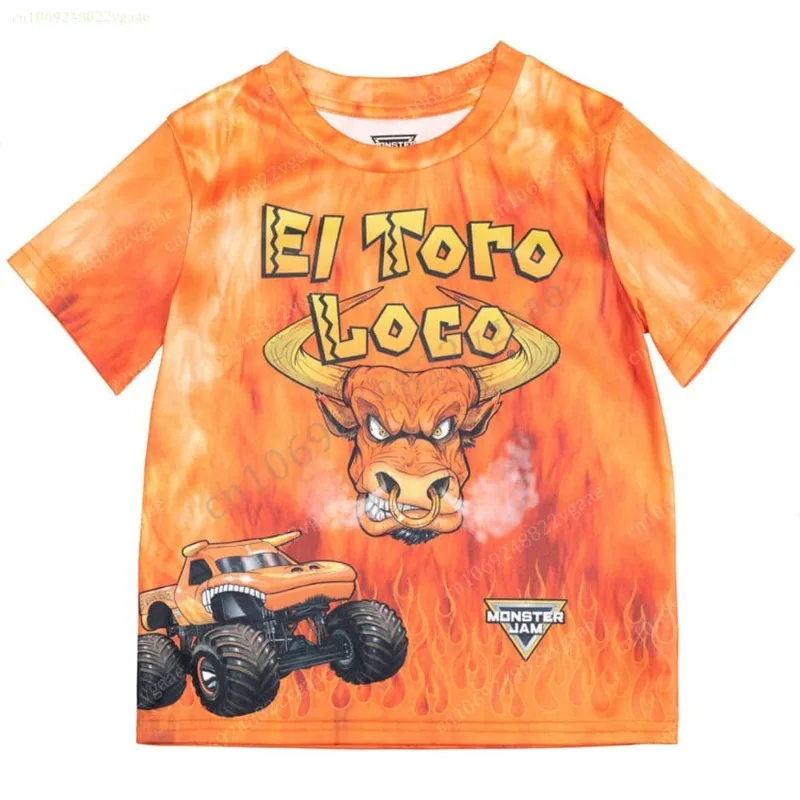 Monster Jam Grave Digger Kids T-Shirt Full Print Monster Truck Graphic Short Sleeve Tee Breathable Casual Top for Boys DailyWear