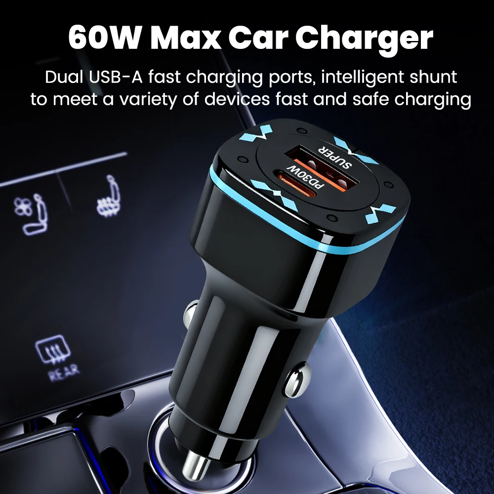 30W PD Quick Charging  Car Charger USB Type-c Mobile Phone Super Fast Charging Adapter For IPhone16 15 Samsung Xiaomi Huawei