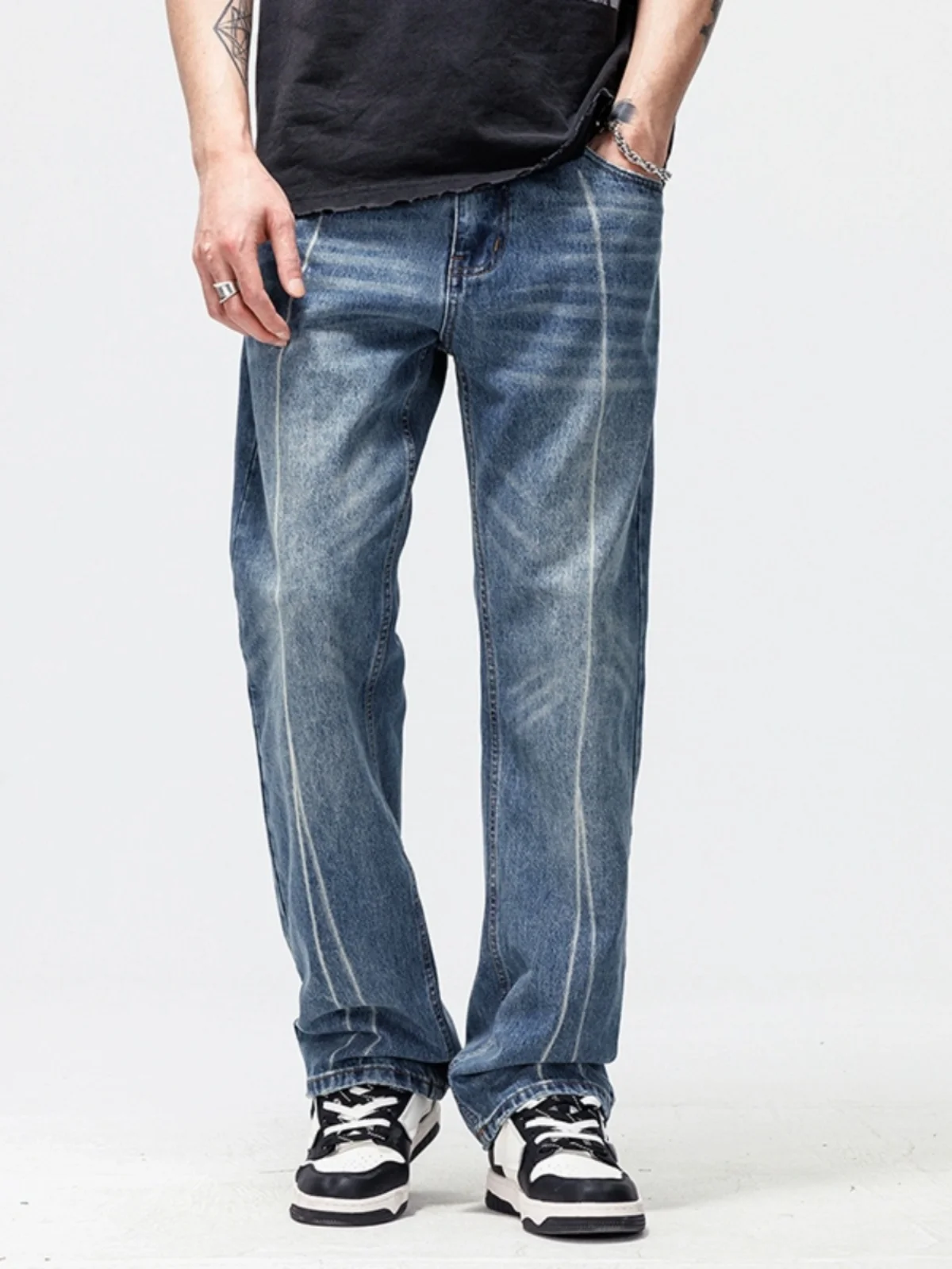 

Washed Vintage American High Street Jeans Loose Straight Leg Personality Casual Wide Leg Pants Versatile Long Trousers