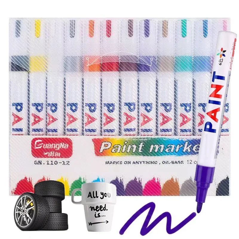 12Pcs Colorful Oil Based Paint Marker,Waterproof, Quick Dry,Medium Tip,Paint Markers for Stone Markers  Rubber Fabric Metal