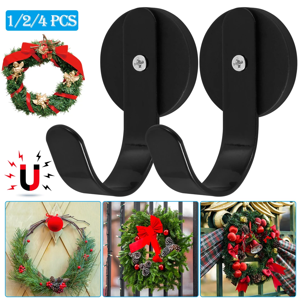 1/2/4PCS Magnetic Wreath Hanger 1.6 Inch Metal Non Punching Wreath Hanger Door Hook Scratch Free Wreath Holder Hook for Doors