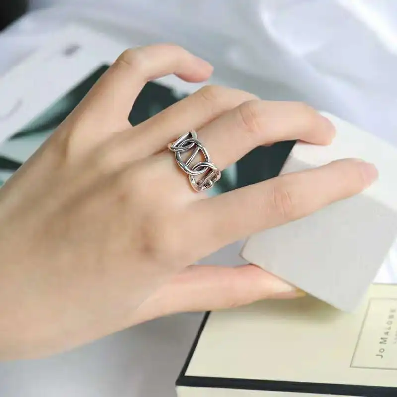 

Japanese 925 sterling silver Instagram ring with opening for women's personality, trendy mesh interweaving ring, index finger tr