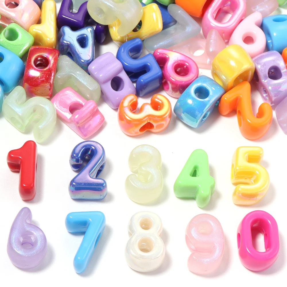 20pcs/lot Mixed Color Acrylic Number Beads Big Hole Loose Spacer Beads For DIY Bracelet Necklace Jewelry Making Craft Supplies