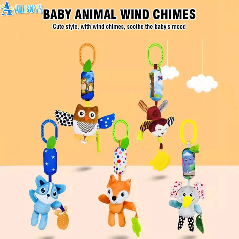 Baby Crib Hanging Rattle Trolley Soft Pendant Teether Sensory Toy Stuff Animal Doll Infant Hanging Bell Newborn Educational Gift