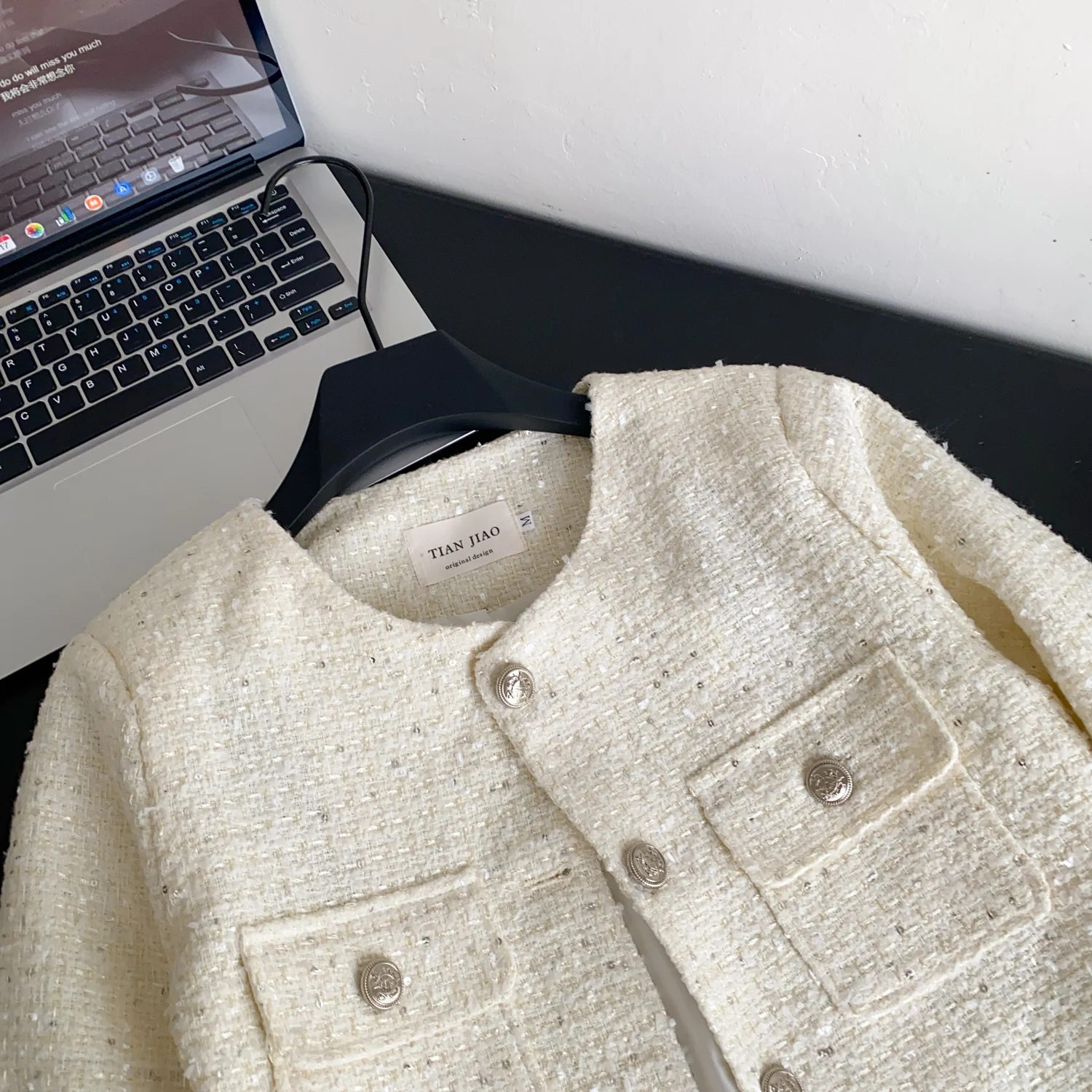 معطف مزاجه قفل معدني أنيق للنساء لخريف وشتاء جديد على الطراز الفرنسي سترات واحدة الصدر بجيوب ورقبة دائرية #6