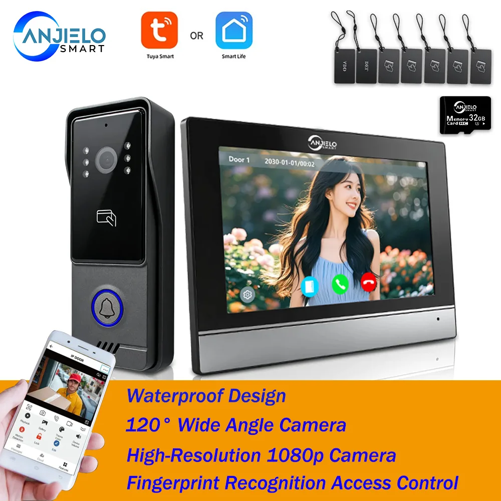 

ANJIELO 4-Wire Video Intercom System 120° Wide Angle Home Security with Tuya Smart Life App Control for Monitoring