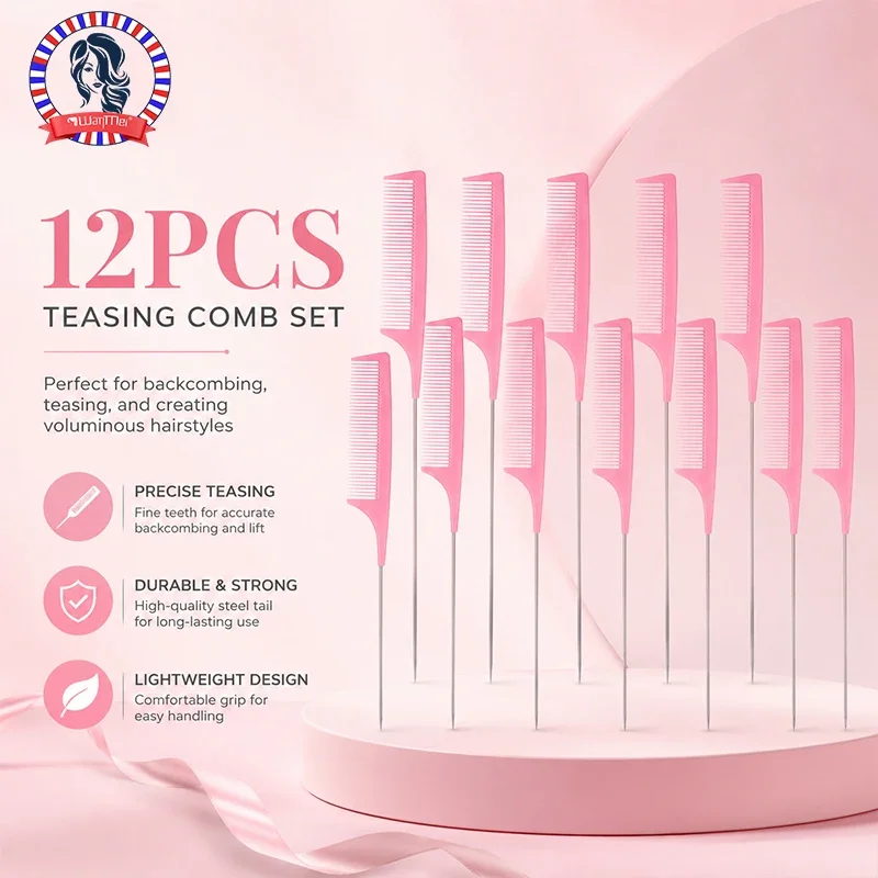 3/12Pcs Hair Comb Set, Silicone Shampoo Brush, Wide Tooth Detangler, Tail Comb, Anti-static for Curly/Wet Hair
