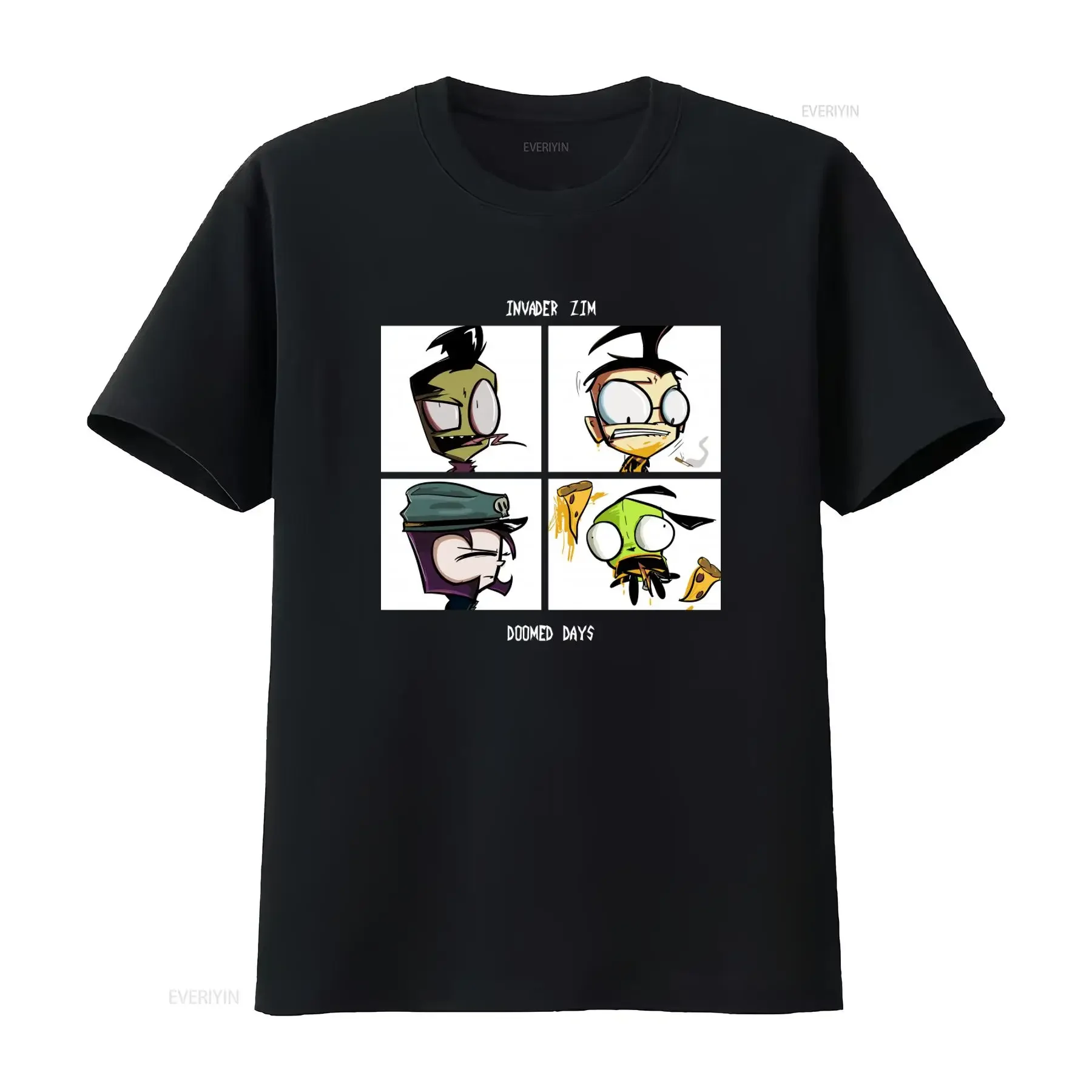 Invader Zim Doomed Days Cartoon Print Black T Shirt Size 2XL Unique Design vintage Washed designer clothes Stylish Casual Soft