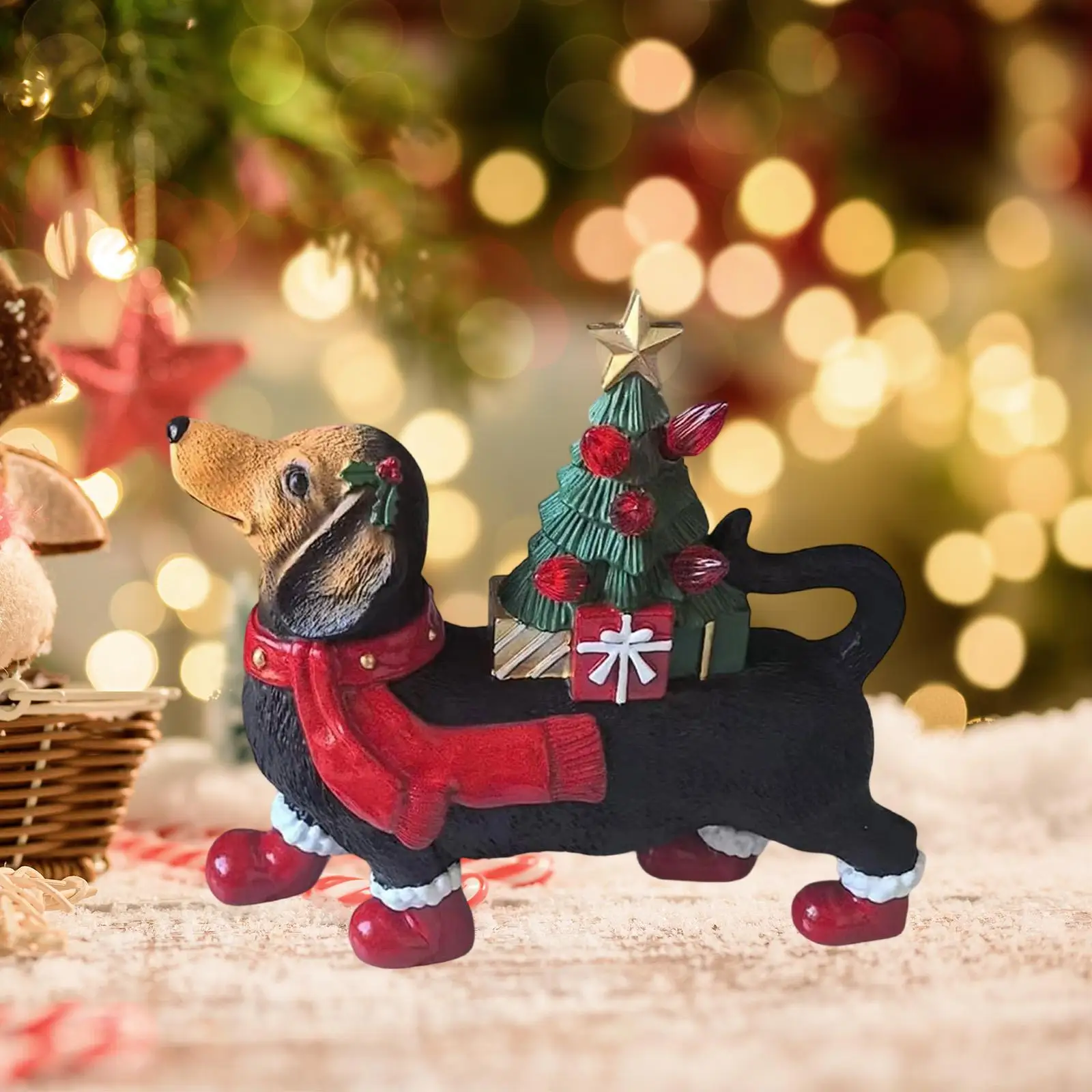 

Статуя таксы из смолы, скульптура собаки, вечеринка с подсветкой, декор для рождественской елки