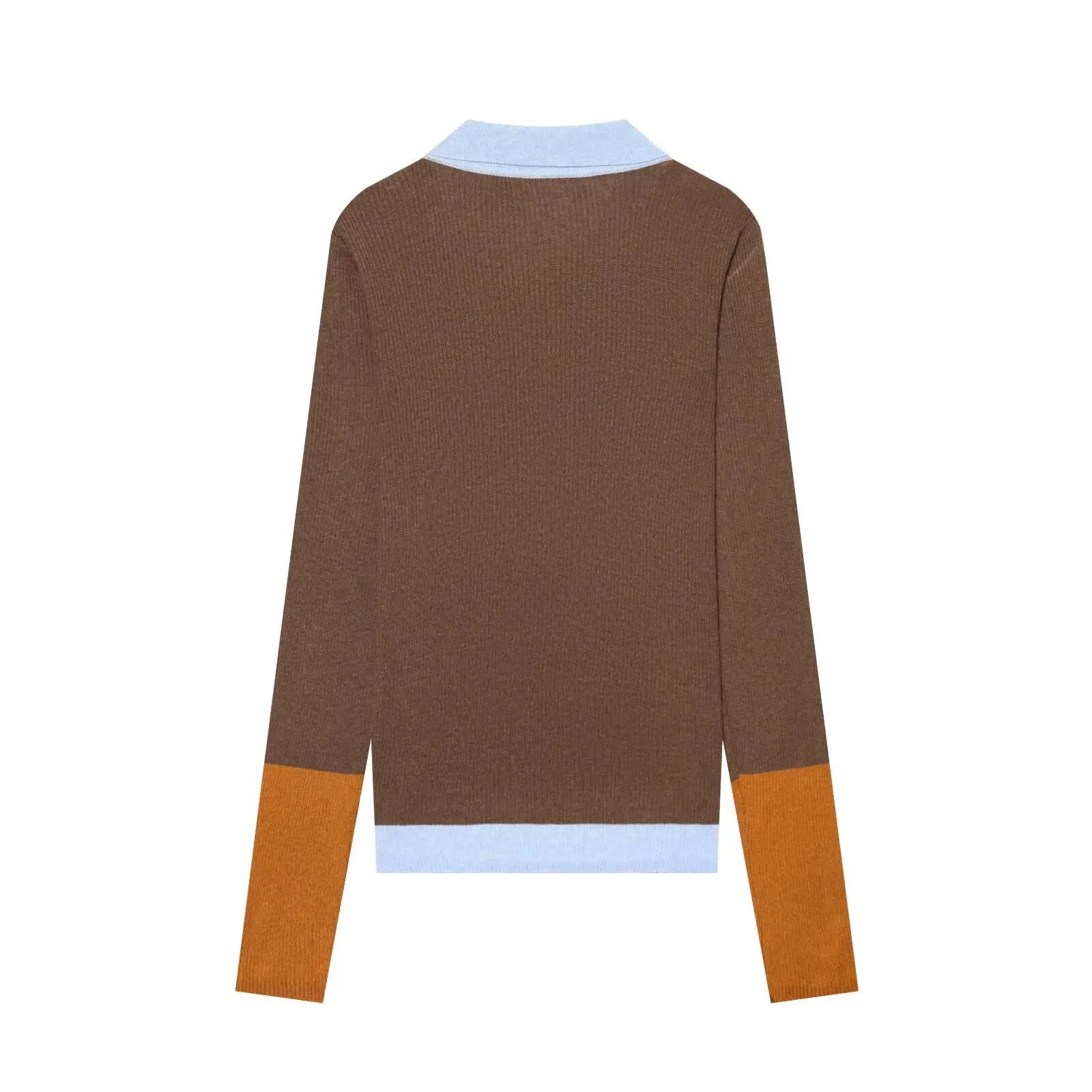 Slim Fit Commuting Style Polo Neck Color Block Knit Top 2026 New Autumn Winter Women Long Sleeve Casual Fashion Top