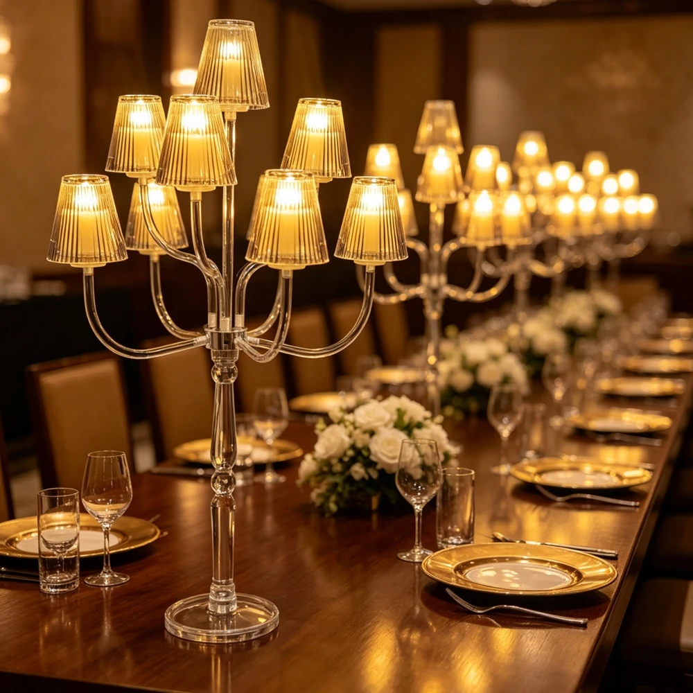 5pcs/10pcs new  7-Arm Clear acrylic Crystal Curved Candelabra Lampshades LED Table Centerpiece Light for Wedding Event Banquet