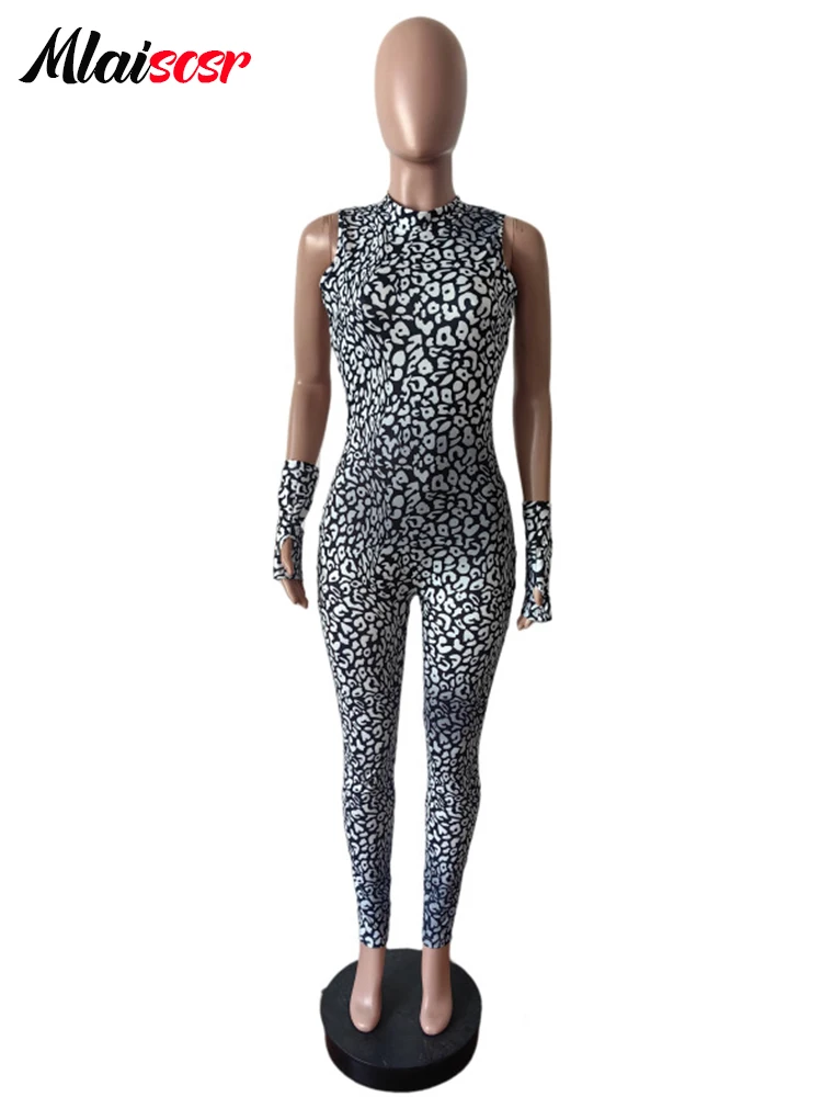 Mlaiscsr Backless Leopard Print Sleeveless Bodycon Jumpsuit Women Sexy Night Club Summer Workout Peach Buttocks Fitness Rompers