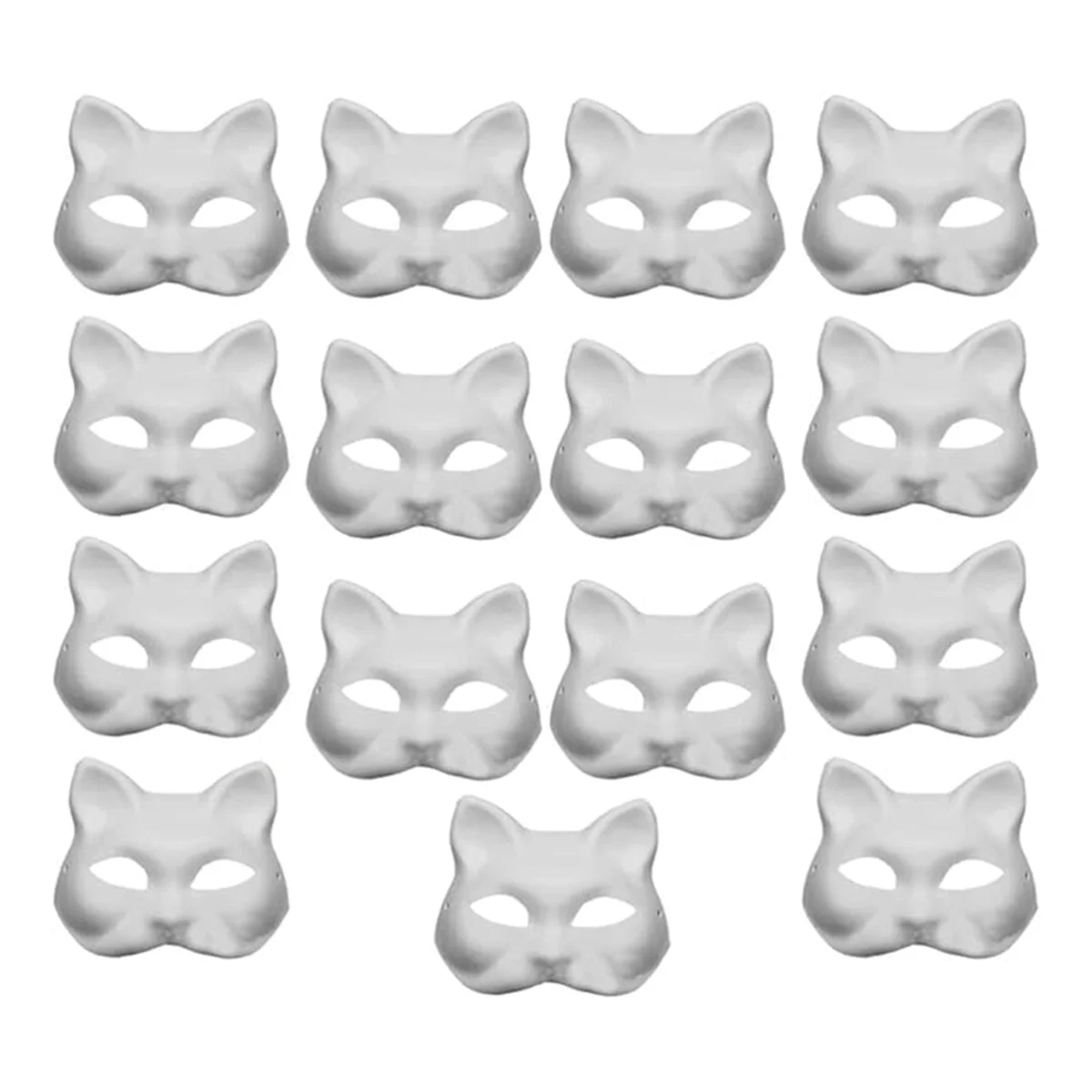 AT16 15pcs DIY White Paper Cat Masks with Acrylic Paints - Hand-Painted Personalized Masks for Dance Parties,Celebrations