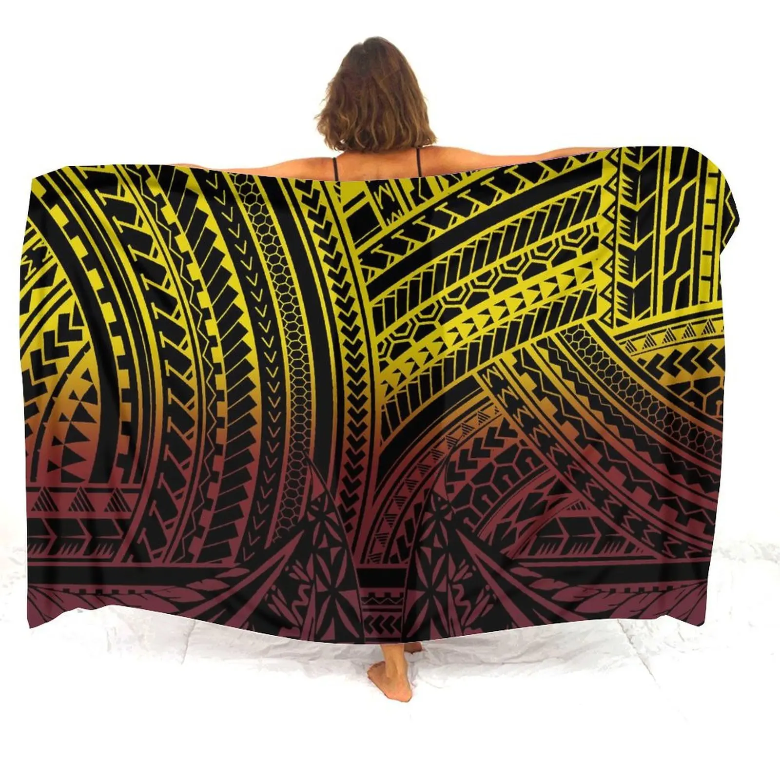 Gonna in tessuto per abbigliamento da piscina da spiaggia, abbigliamento da spiaggia polinesiano del sarong dell'isola 2025 Grembiule personalizzato floreale da donna elegante con scialle pareo