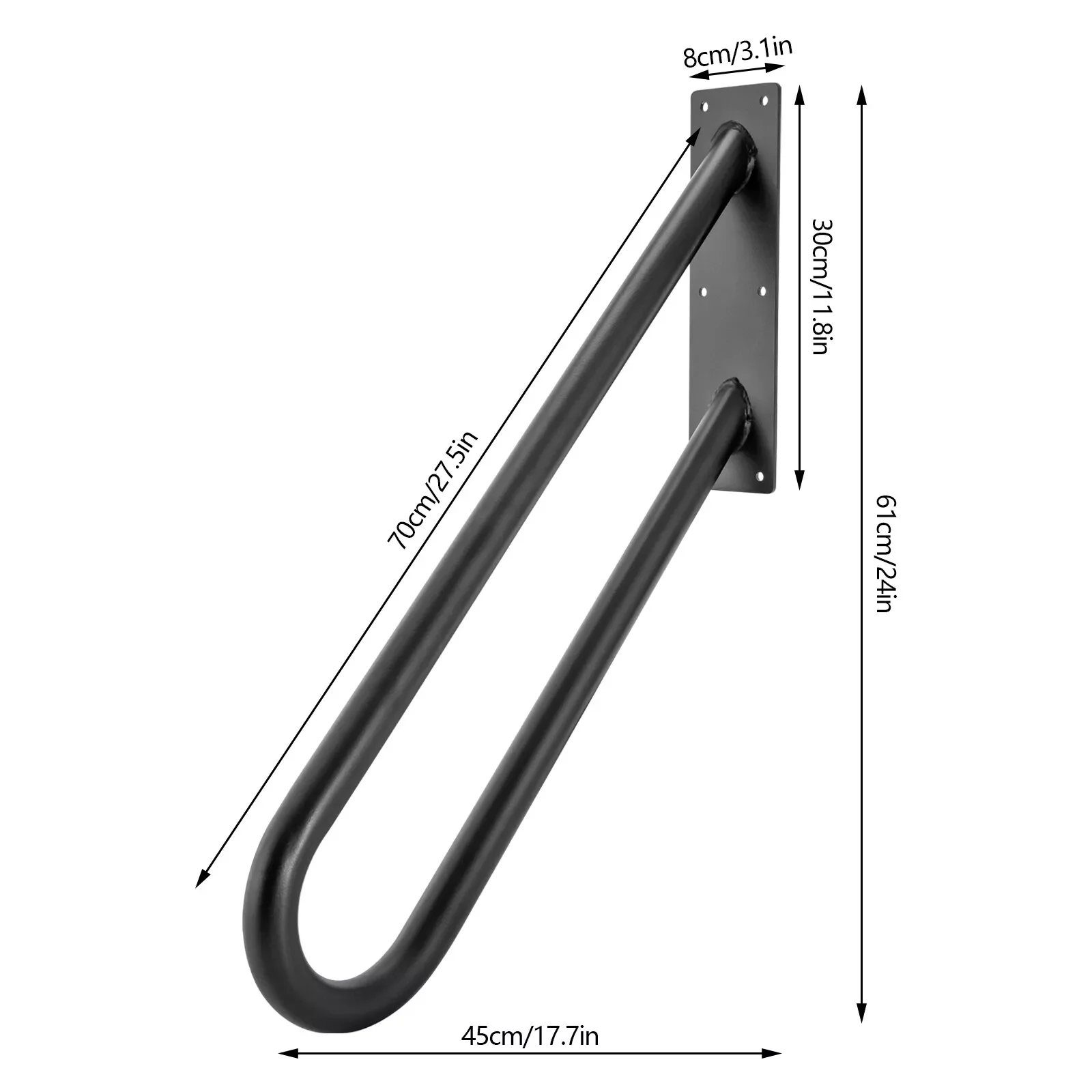 28 Inch Wall Mounted U Shaped Handrail for 1-3 Steps - 1.26