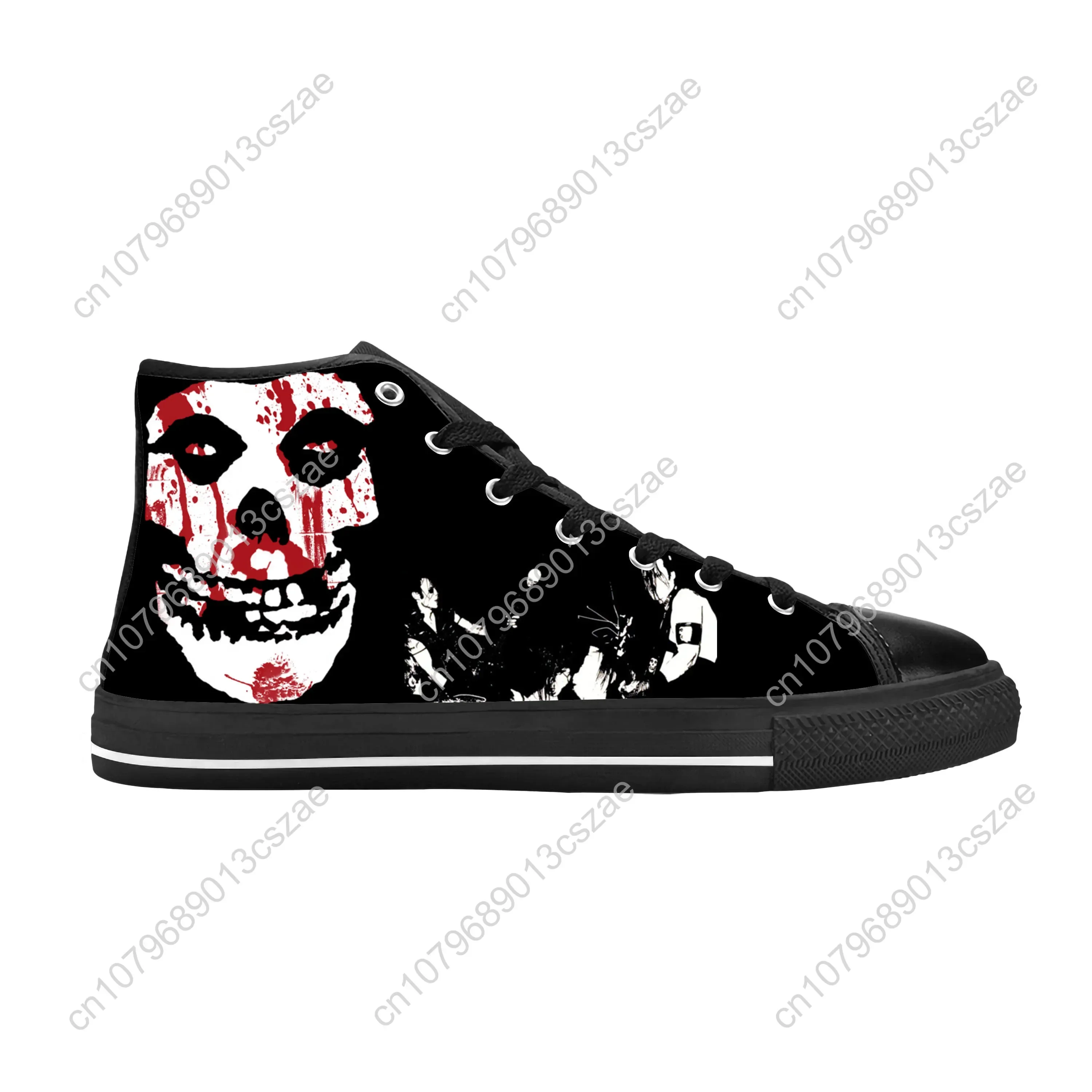 Misfits-Skeleton Skull Horror Rock Band Sneakers para homens e mulheres, sapatos casuais de pano, top alto, confortável, respirável, impressão 3D, música, quente