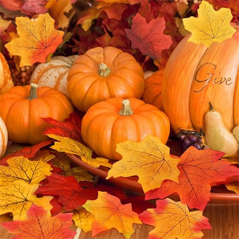 100/200Pcs Artificial Maple Leaves Autumn Fall Leaf for Thanksgiving Halloween Christmas Home Decoration Wedding Party Decor