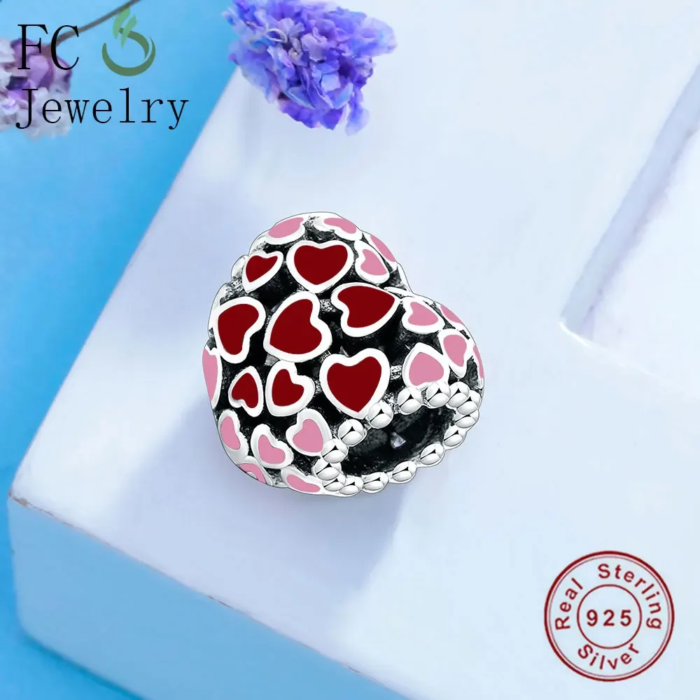 FC Jewelry Fit Original Pan Charms Bracelet Authentic 925 Sterling Silver Colour Enamel Heart Bead for making Gift Berloque