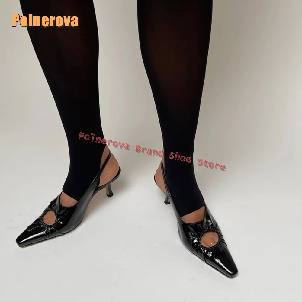 

Мюли с острым носком и вырезами на пятке, однотонные женские модные летние сандалии на шпильке со складками по бокам, модные летние сандалии 2025 года, модельная повседневная обувь, тренд